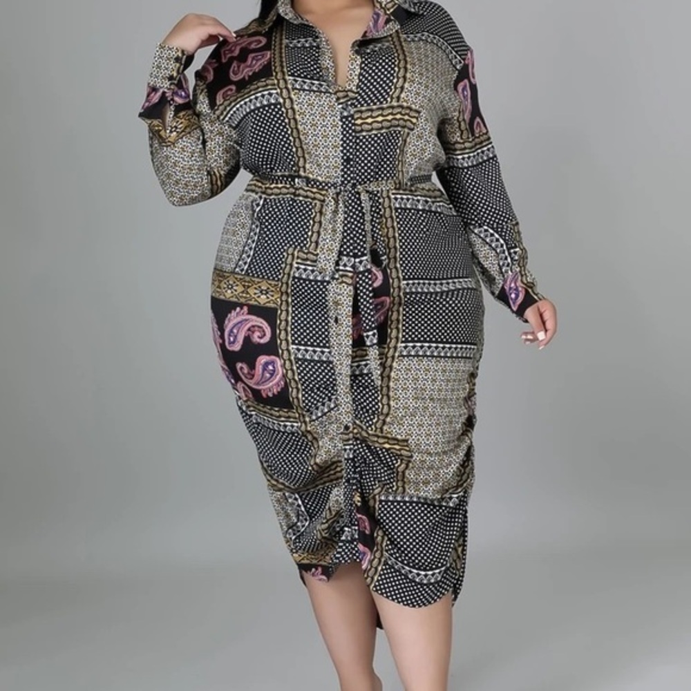 MIDI Printed Shirt Dress with Belt